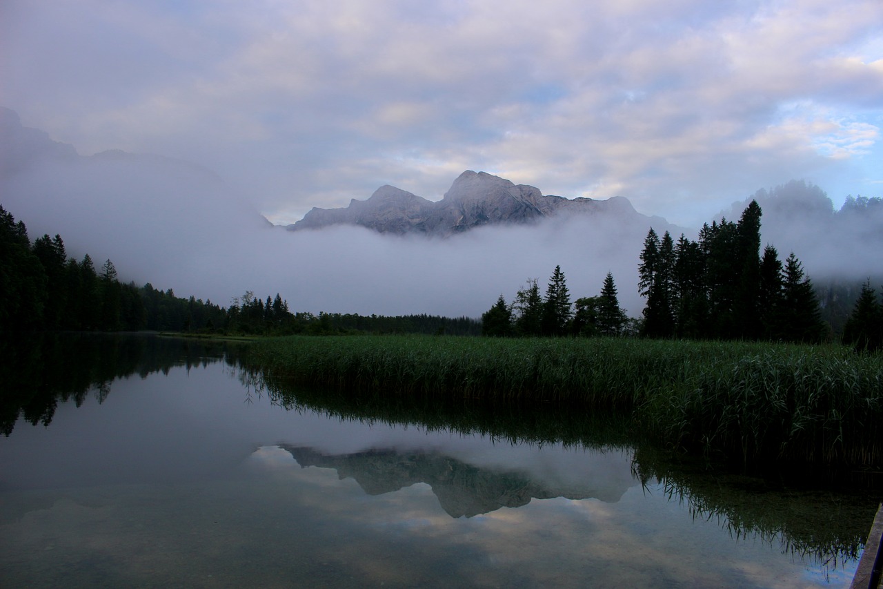 Image - mountains lake water fog landscape