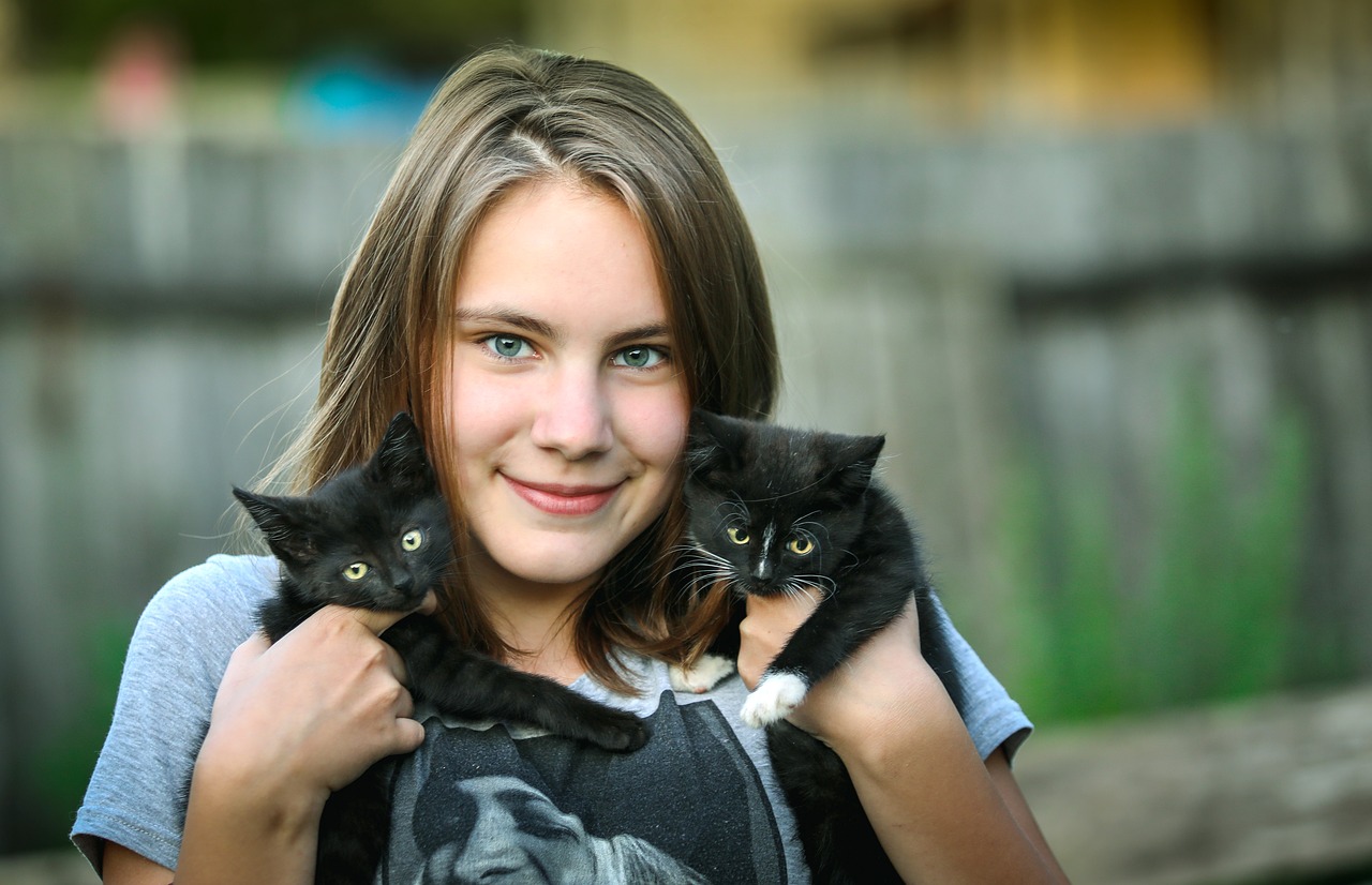 Image - girl kittens happiness smile