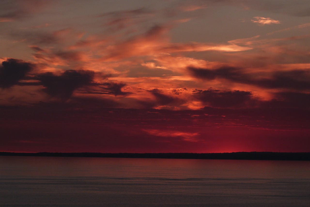 Image - sunset sky red sea ocean gower