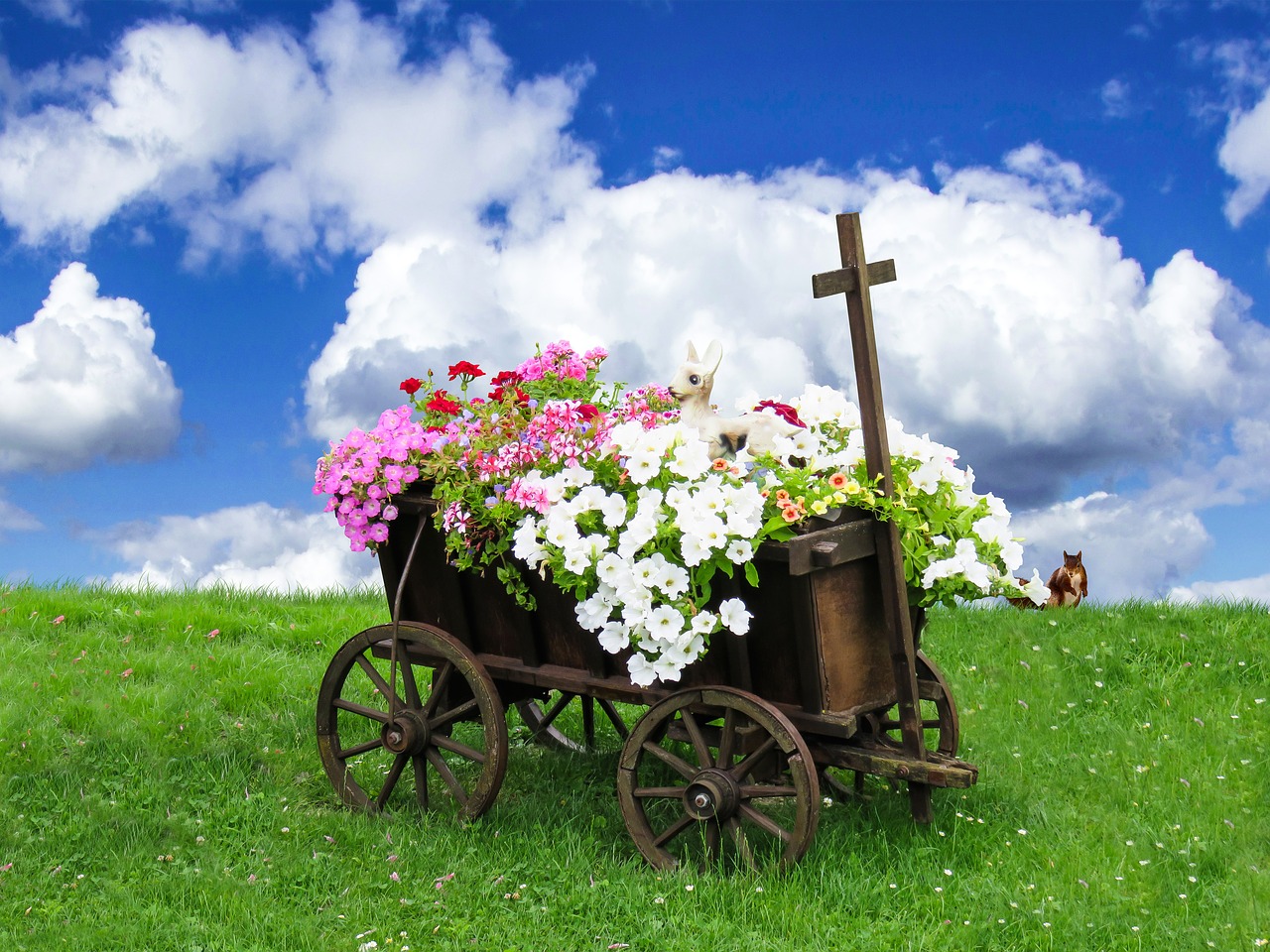 Image - nature landscape meadow grass cart