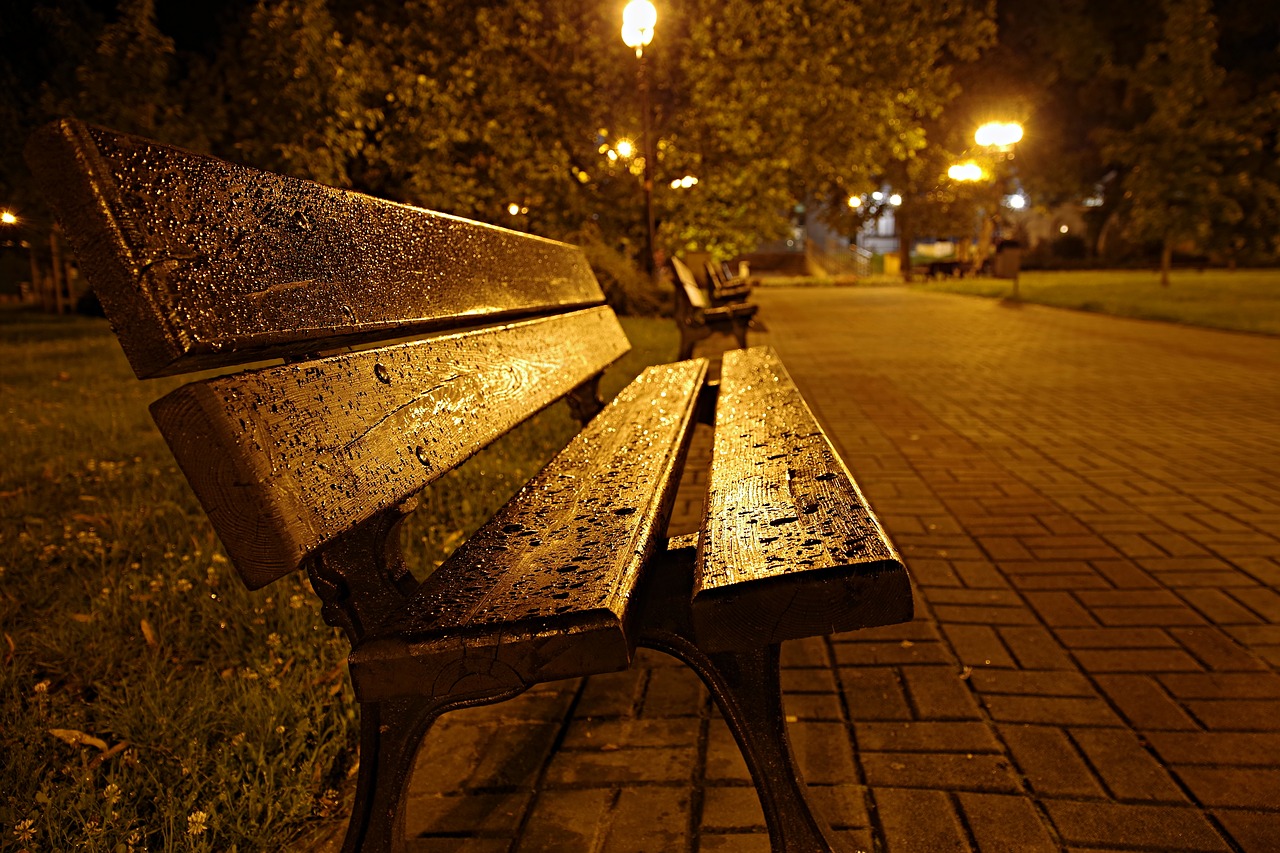 Image - bench park square night dark city