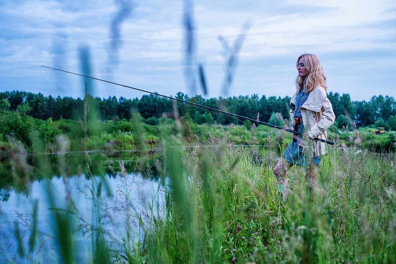 Image - girl fishing rod pond float