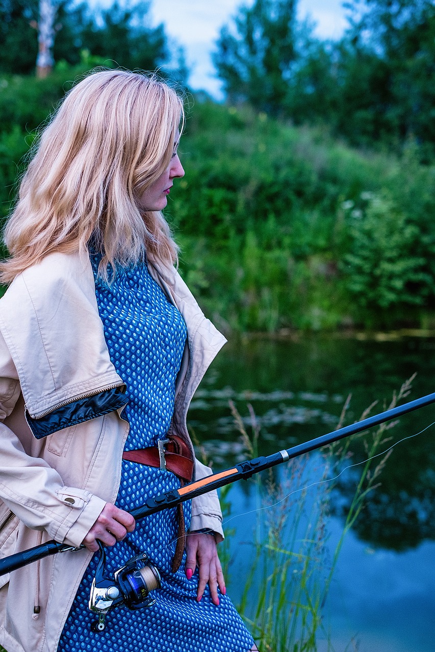 Image - girl fishing rod pond float