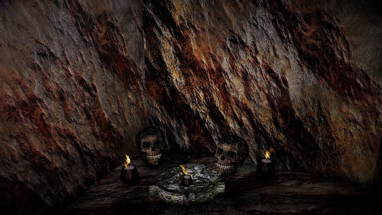 Image - cave stone candle skull