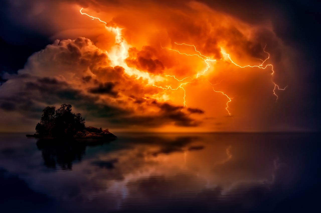 Image - sunset dusk lightning storm