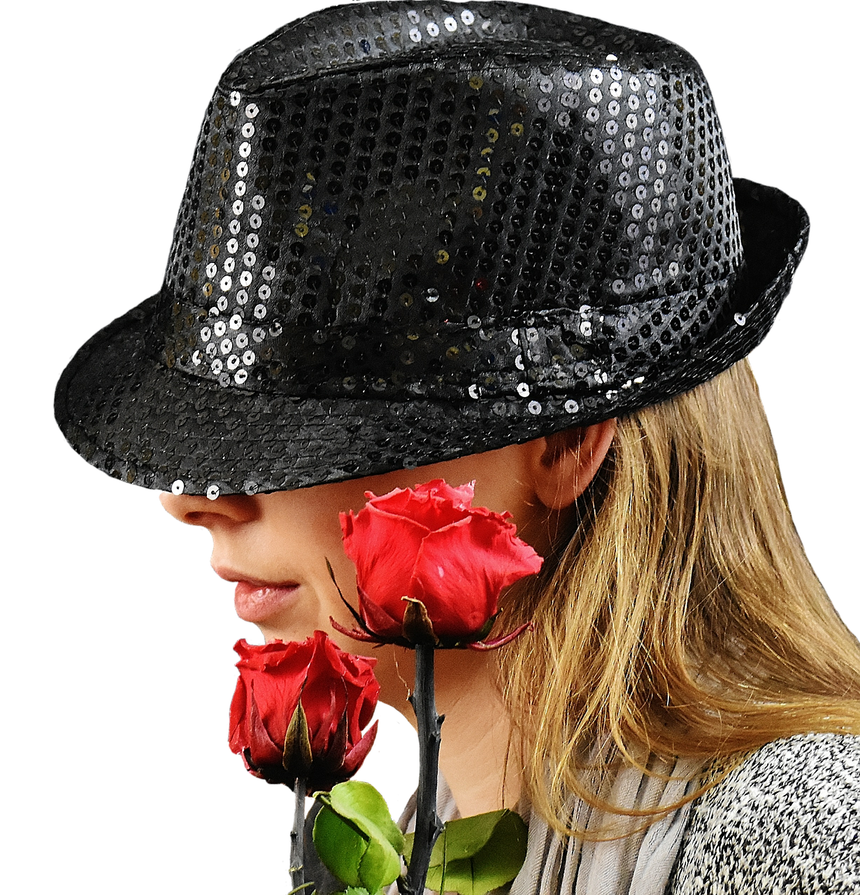 Image - woman hat roses mysterious fashion