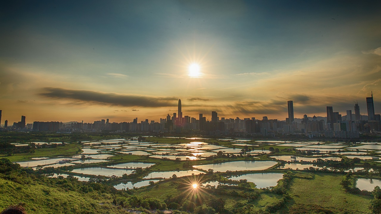 Image - sunset fish ponds