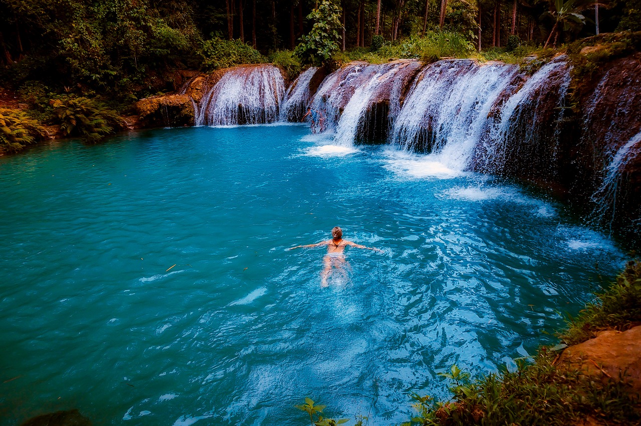 Image - waterfall falls cascade steam