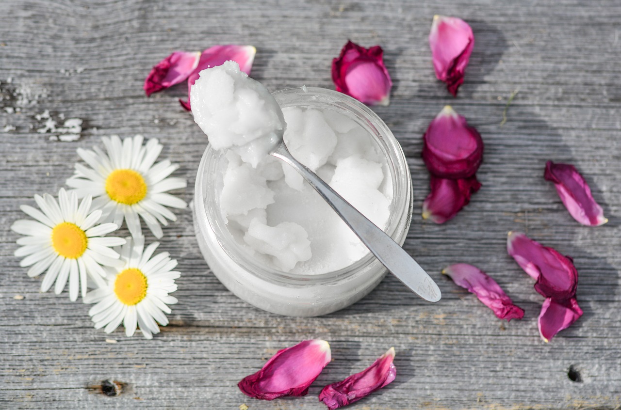 Image - coconut oil oil white glass jar