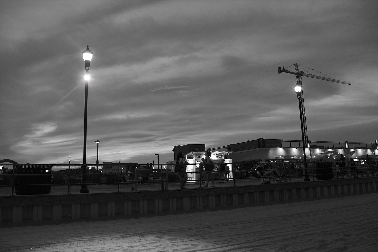 Image - beach evening boardwalk lights