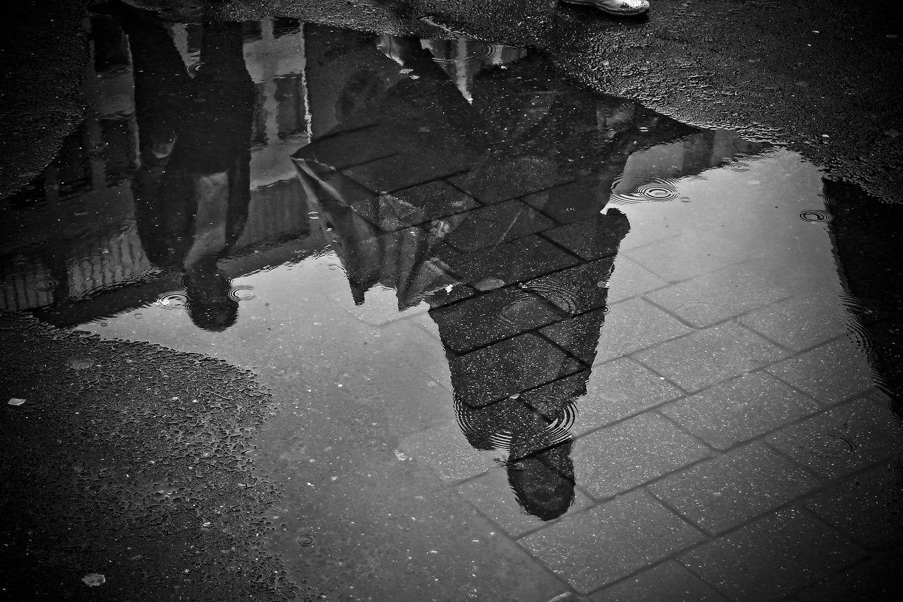 Image - rain puddle water mirroring wet