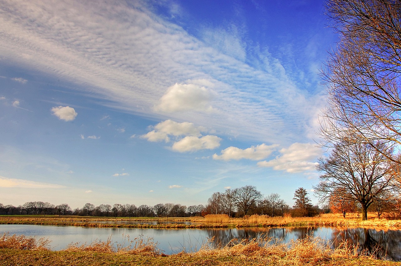 Image - pond sky lake water clouds