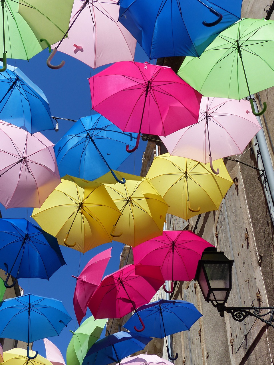 Image - umbrellas colorful blue sky color