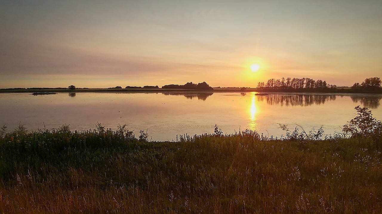 Image - sunset warm lake landscape evening