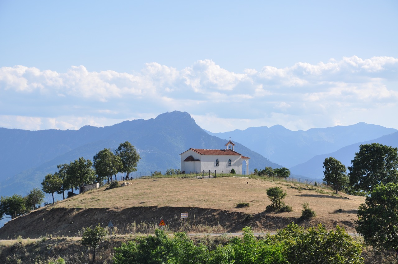 Image - meteors greece landscape church