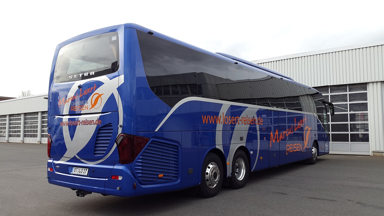 Image - bus blue sky clouds travel stand