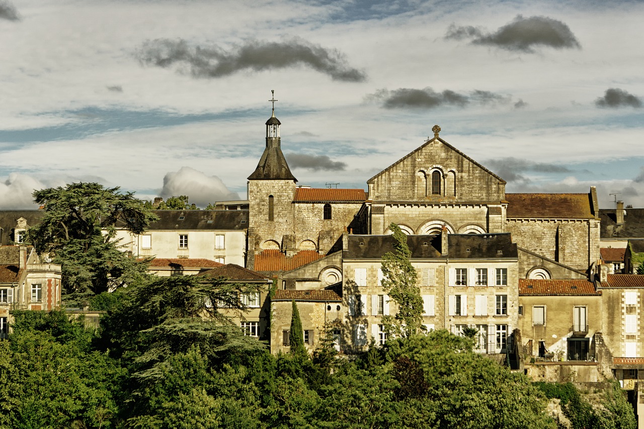 Image - poitiers city church trees clouds