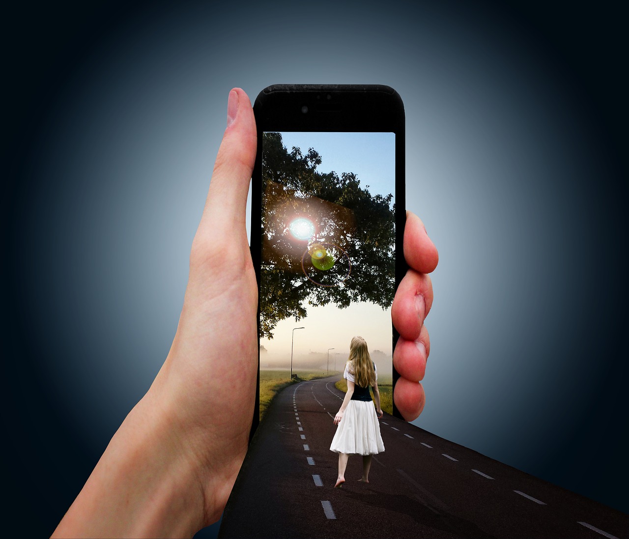 Image - phone smart phone girl road hand