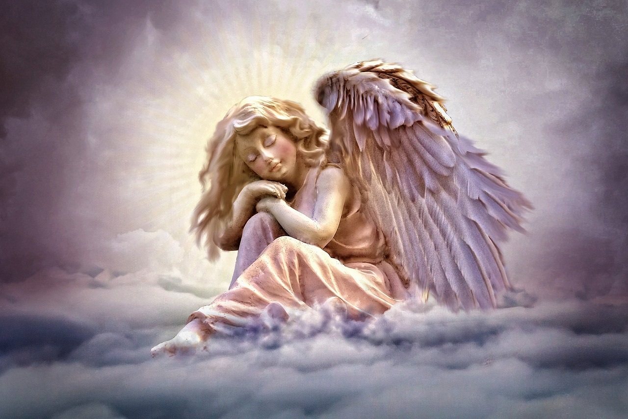 Image - angel clouds sky violet wing