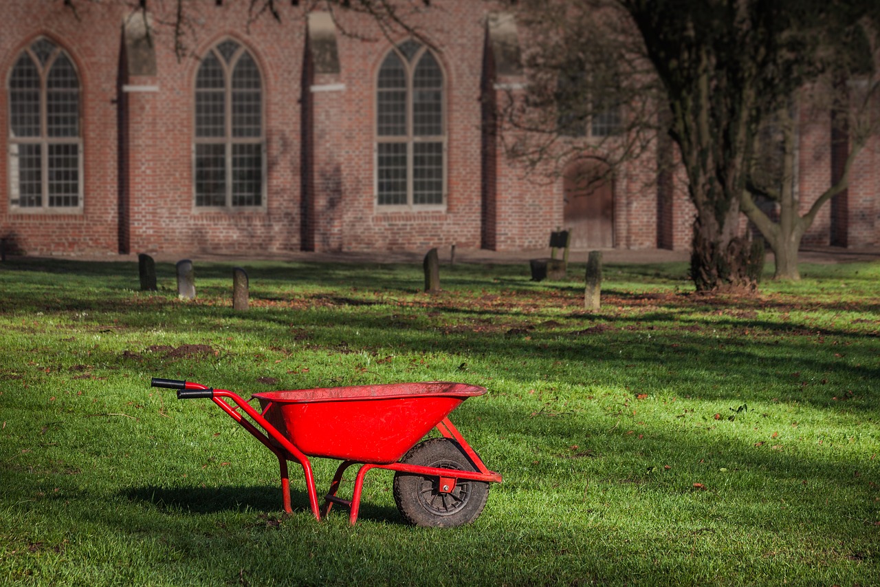 Image - red wheelbarrow grass art modern