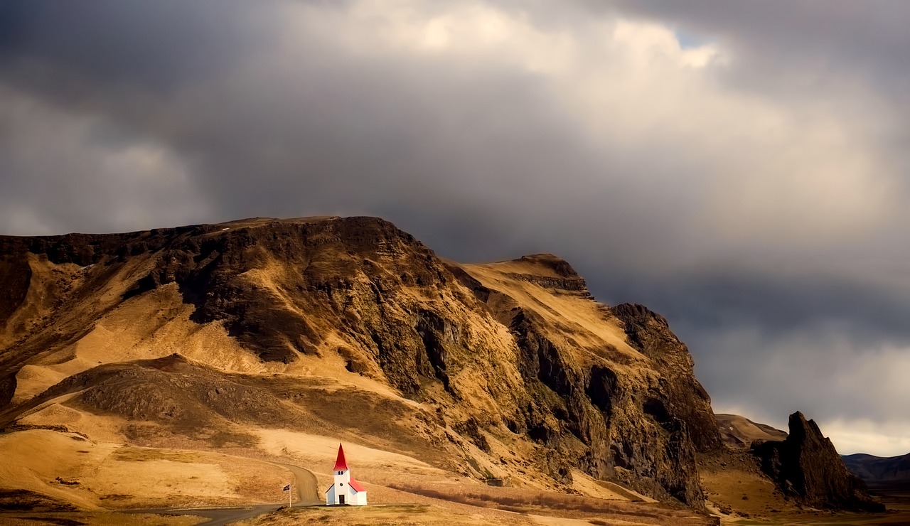 Image - iceland church sky clouds panorama