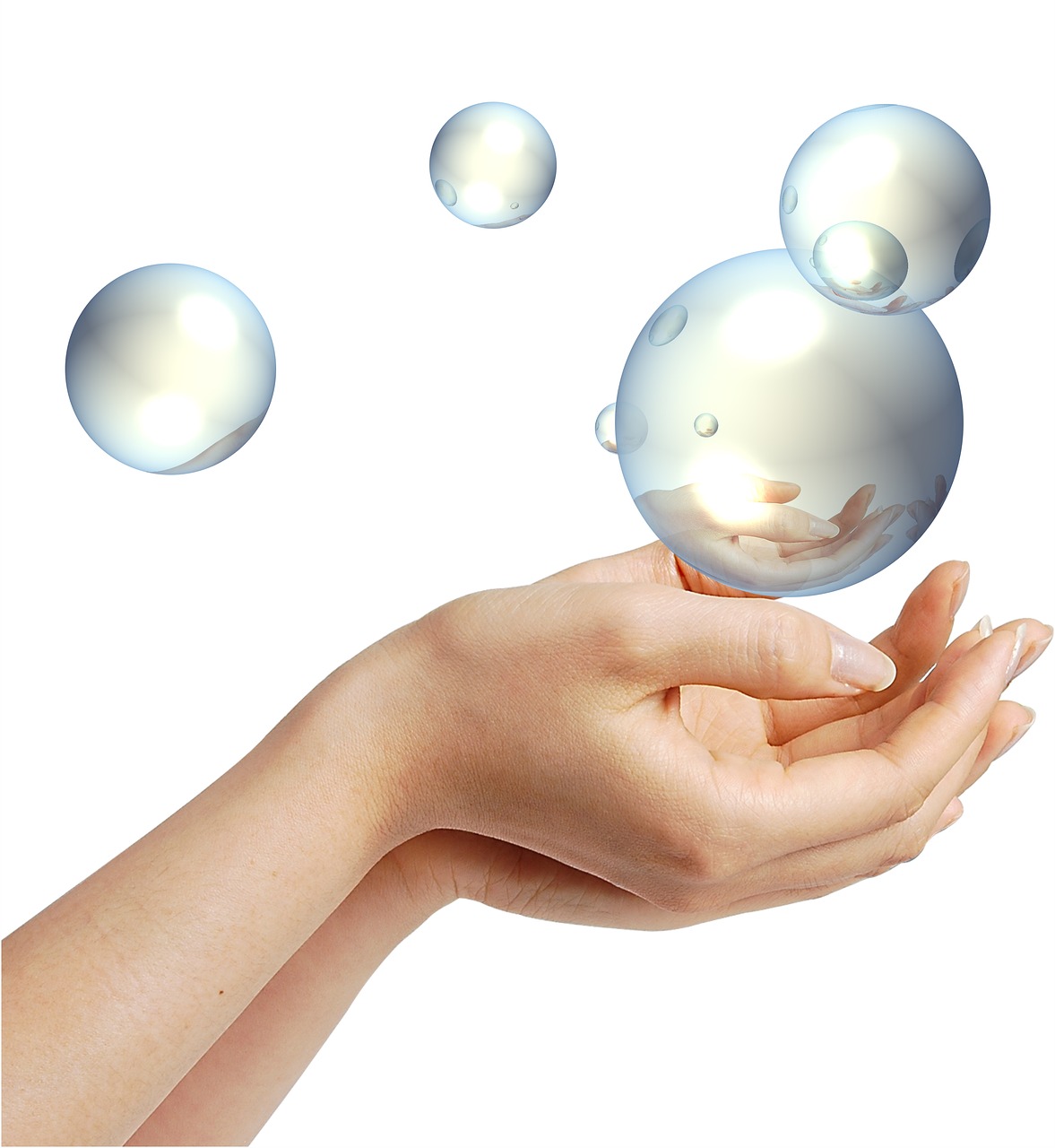 Image - hands blow balls soap bubble