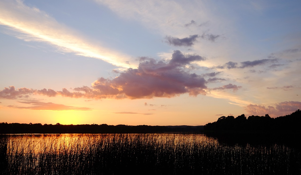 Image - silence lake sunset clouds paint