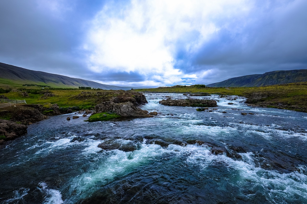 Image - river water rocks green grass
