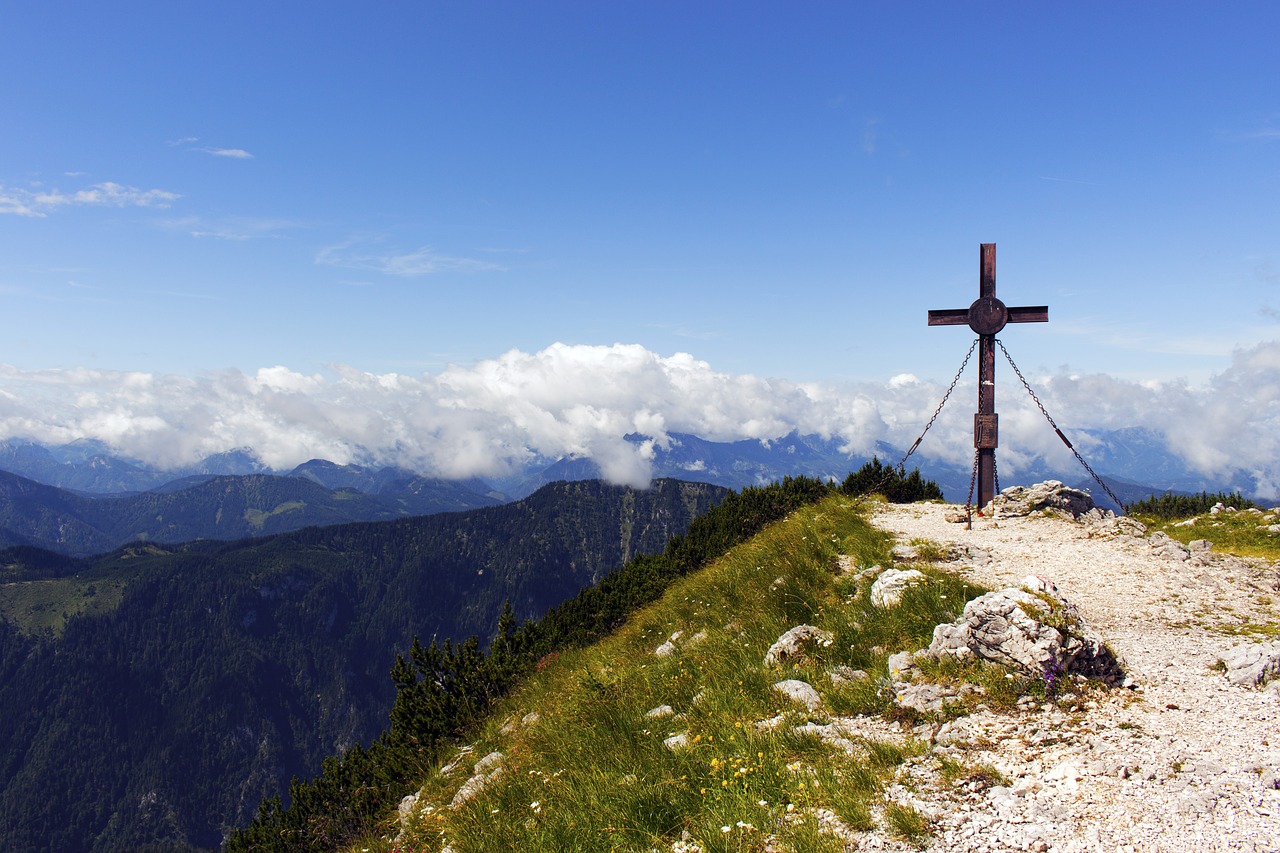 Image - cross mountain landscape sky blue