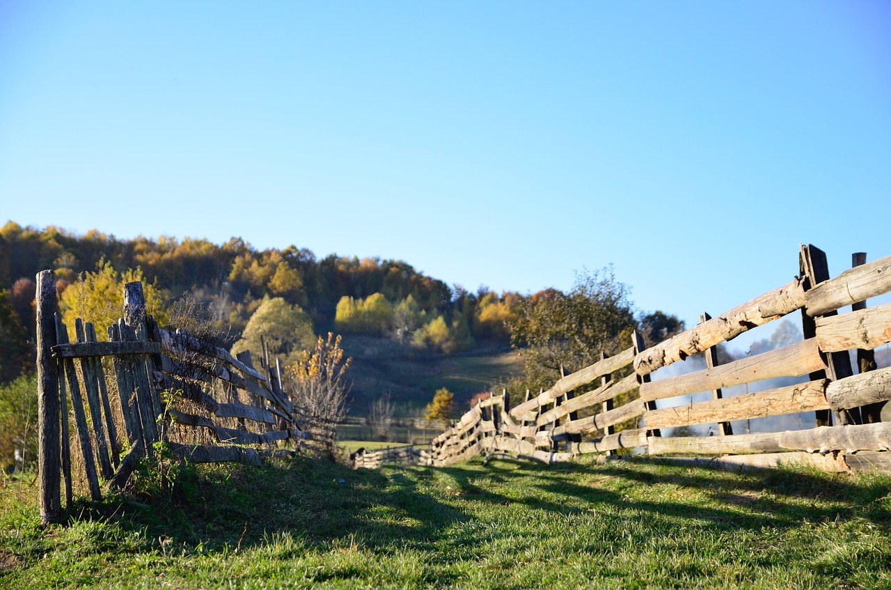 Image - blue sky green grass wooden fence