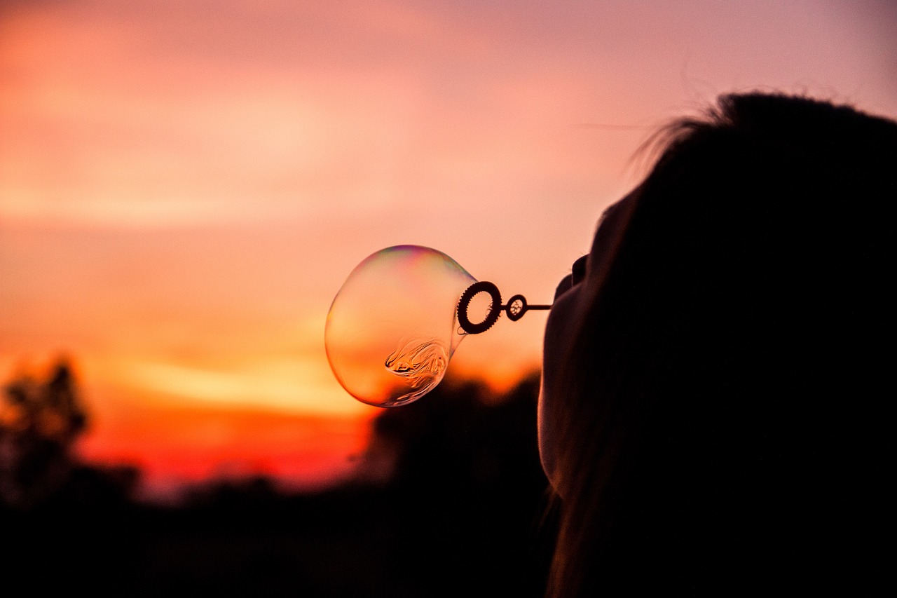 Image - bubbles play people woman sunset