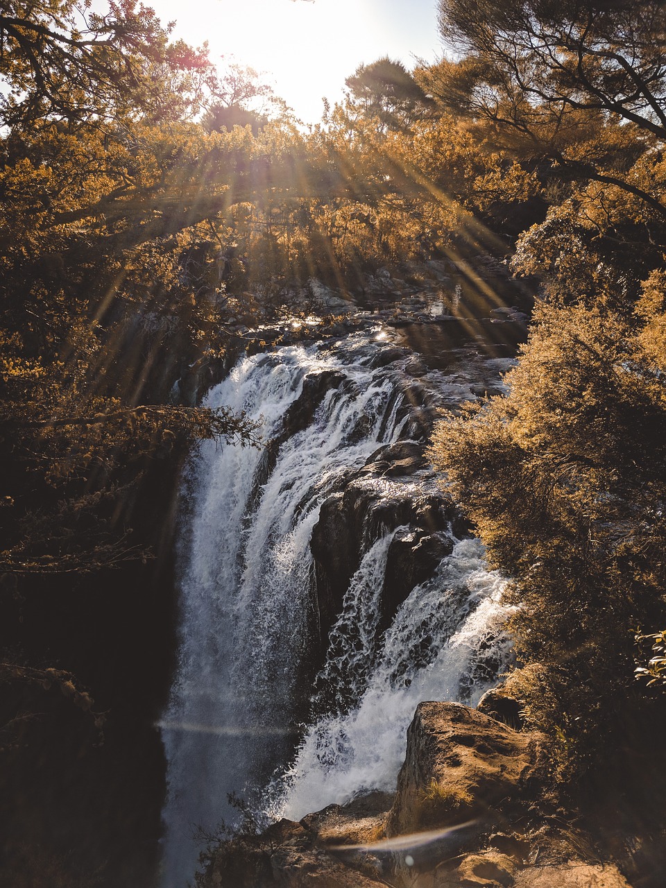 Image - waterfalls rocks hill cliff tree