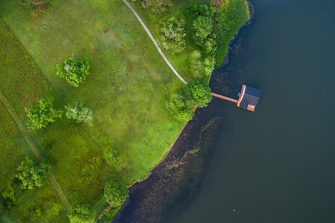 Image - pier ocean sea water green field