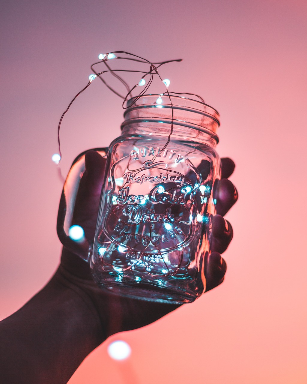 Image - sky sunset hand glass jar string
