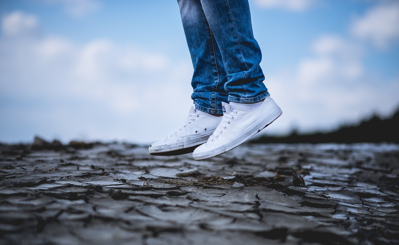 Image - white shoe sneakers land jump