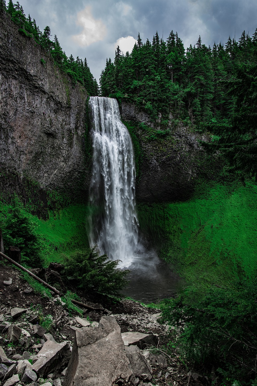 Image - waterfalls green grass hill trees