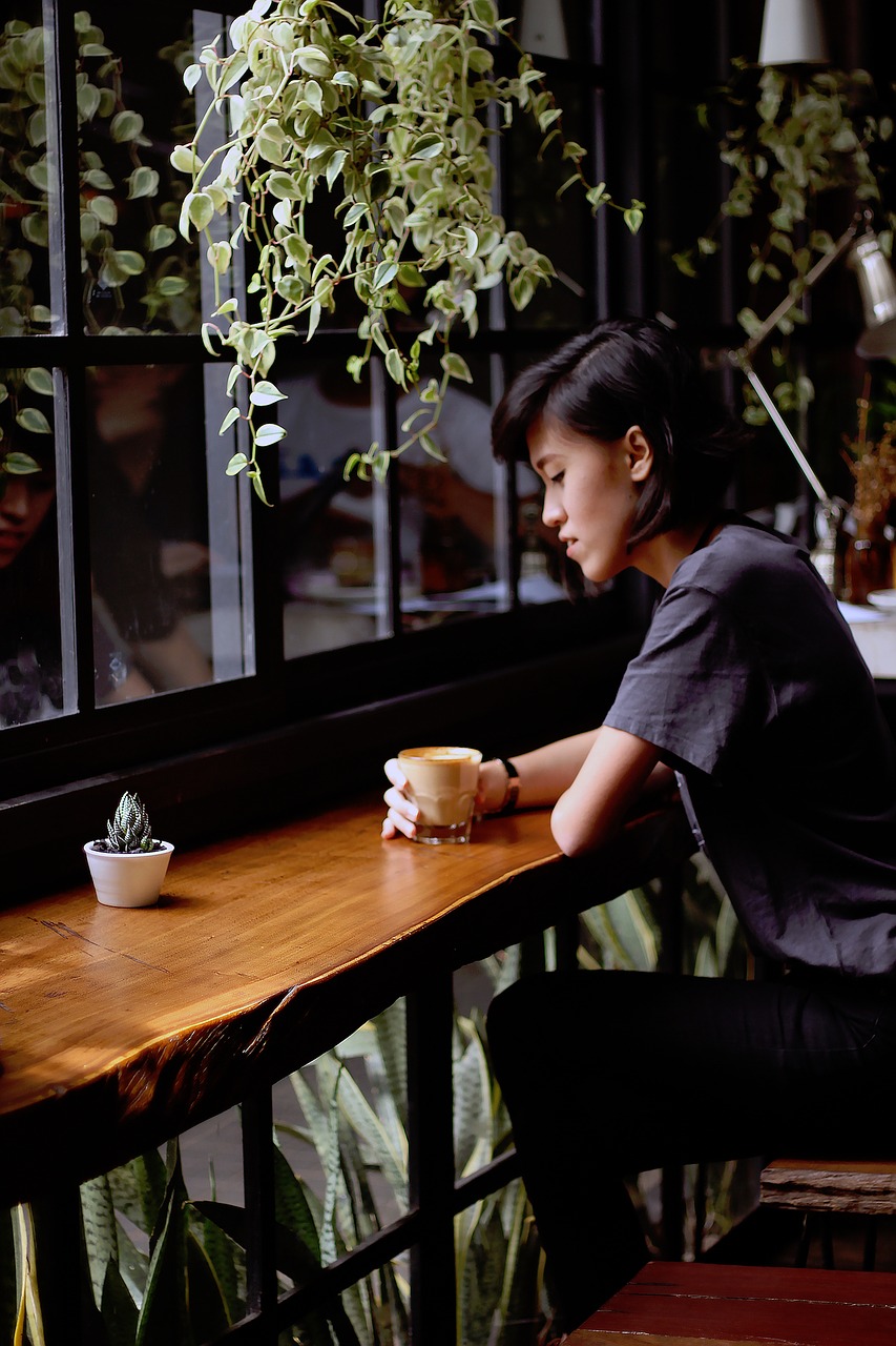 Image - cafe coffee plants people girl