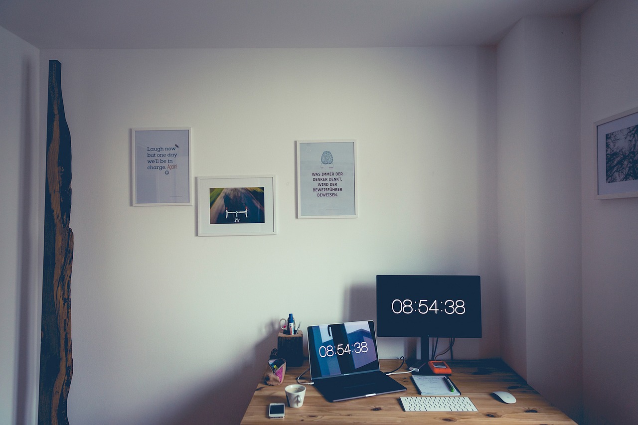 Image - room office desk screens laptop