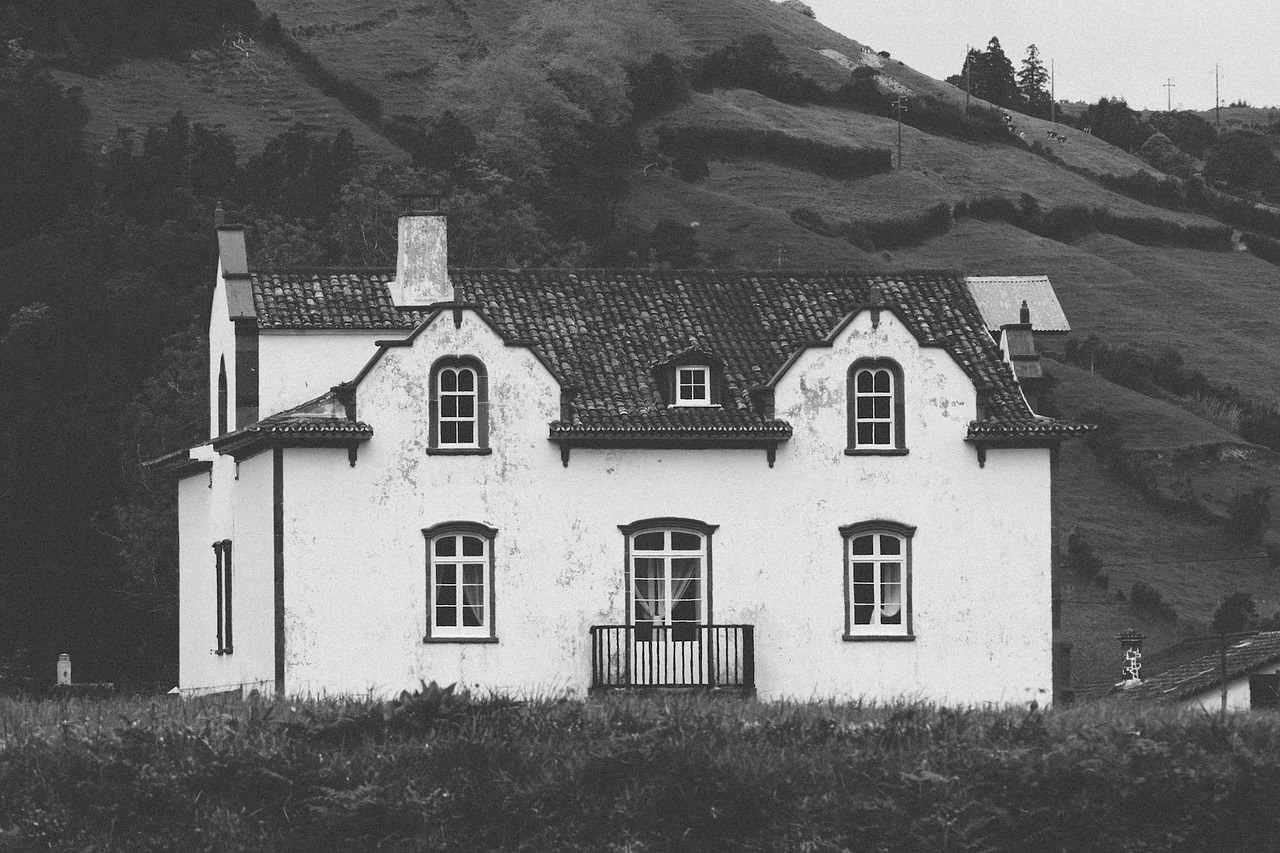 Image - house home mountain black and white