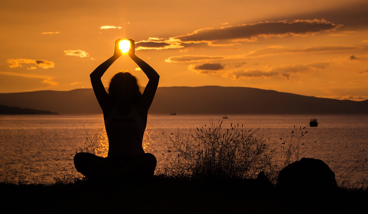 Image - sun holding sunset yoga female