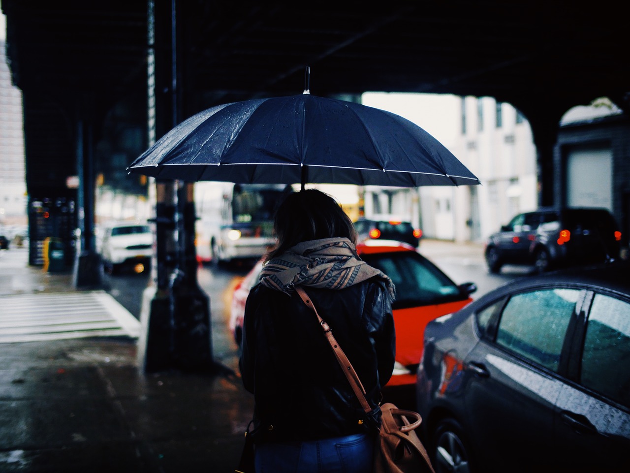 Image - people woman rain umbrella car