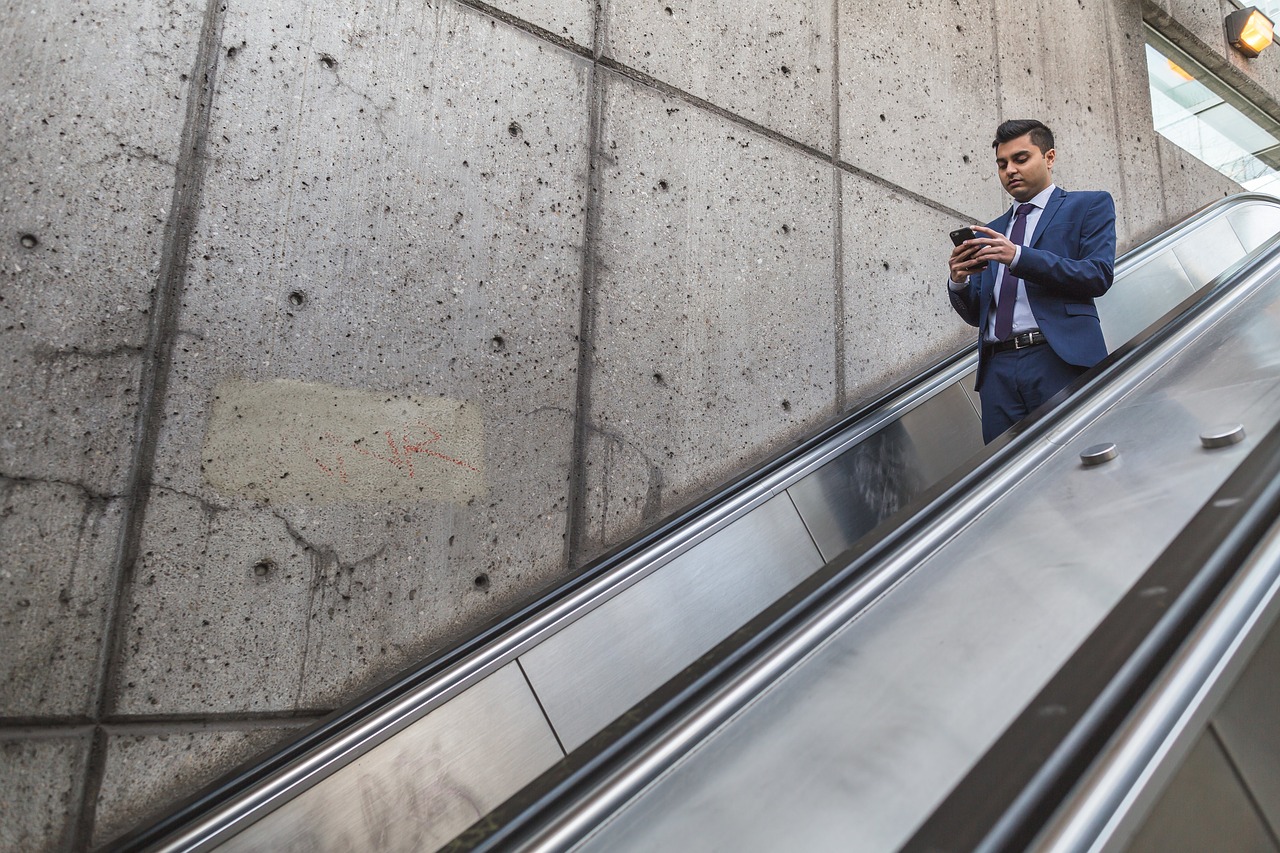 Image - people man formal escalator wall