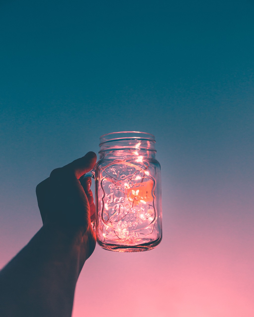 Image - sky sunset hand glass jar string