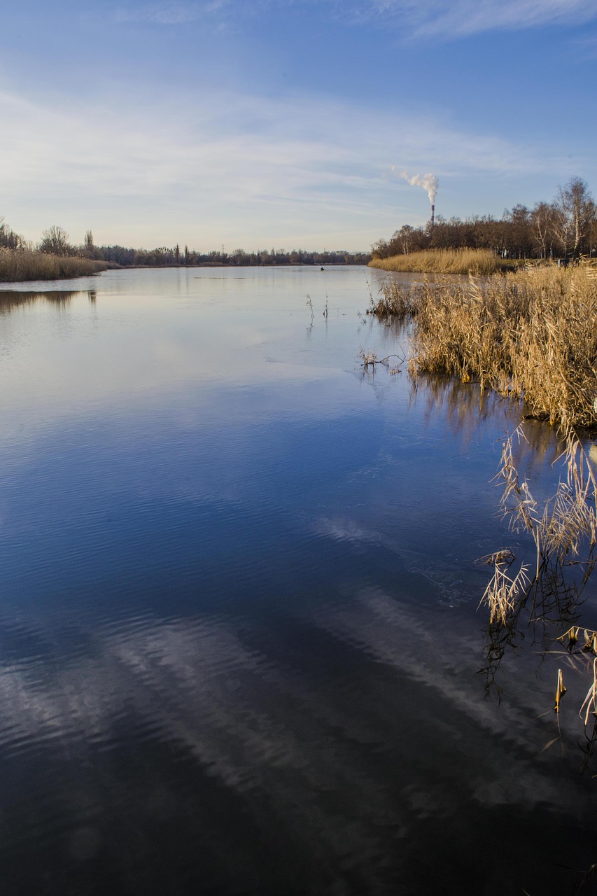 Image - river for shore water reed sky