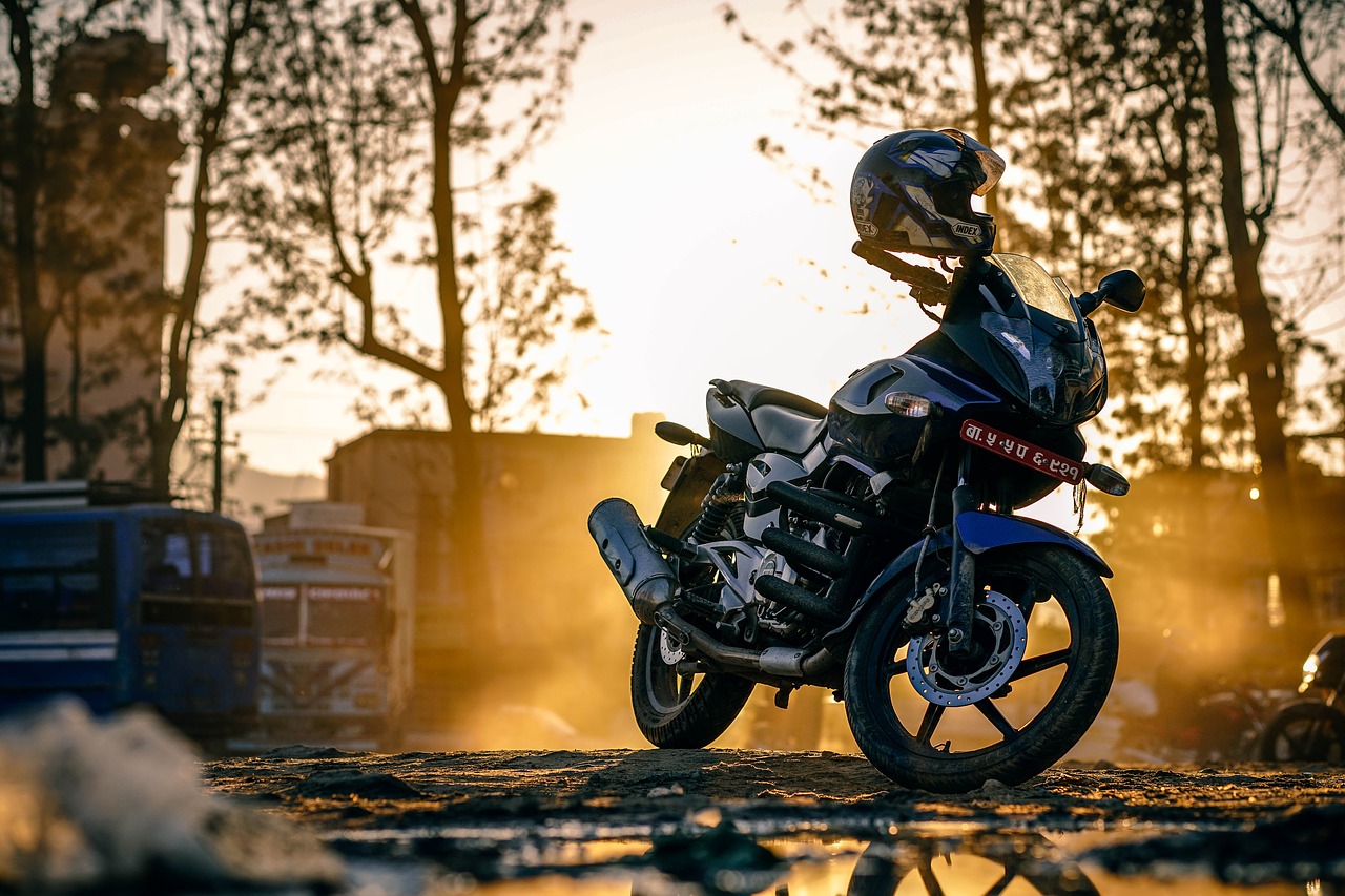Image - motorcycle bike engine road sunset