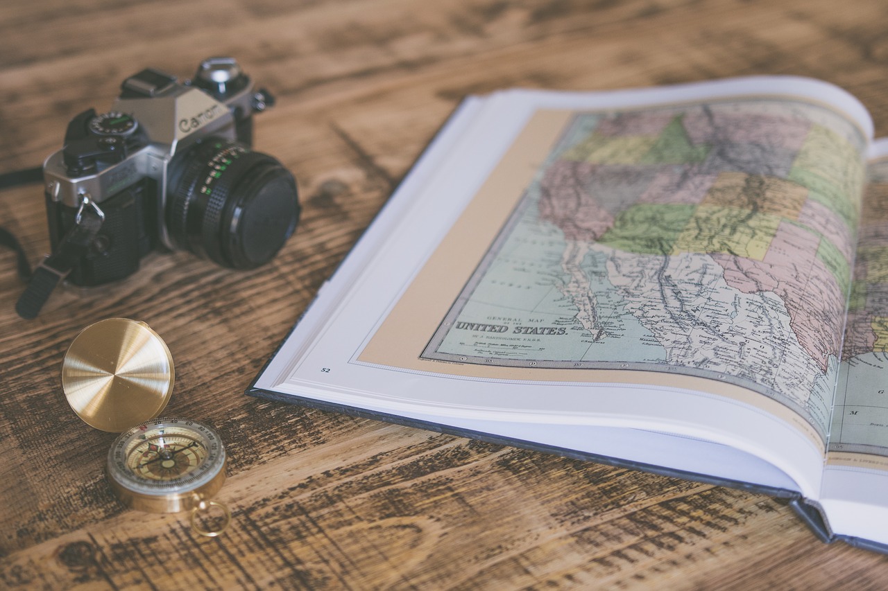 Image - book map geography compass travel