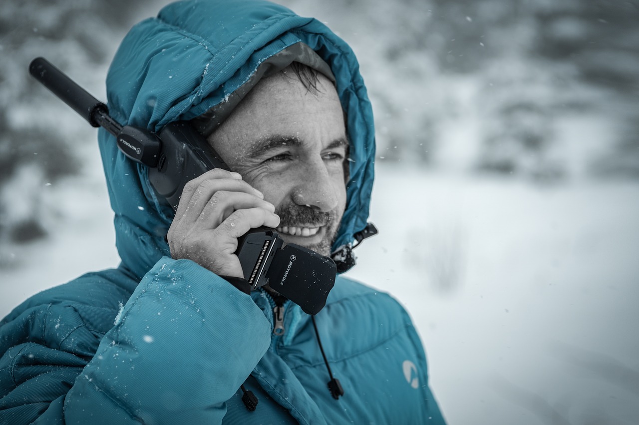 Image - people man happy smile radio snow