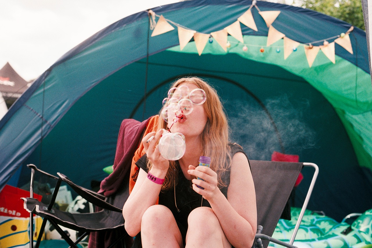 Image - people woman bubbles camping