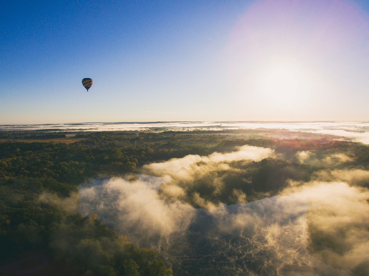 Image - aerial hot air balloon clouds sky