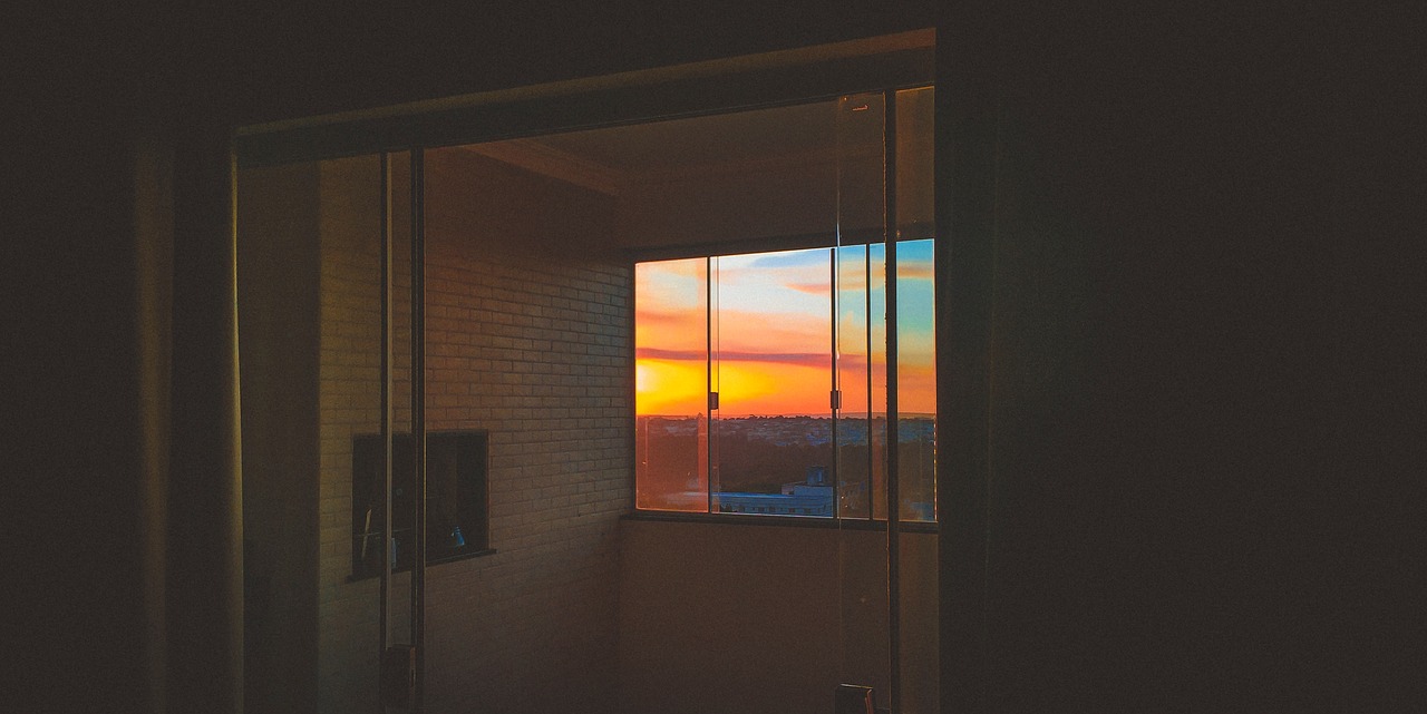 Image - bricks wall glass window sunset